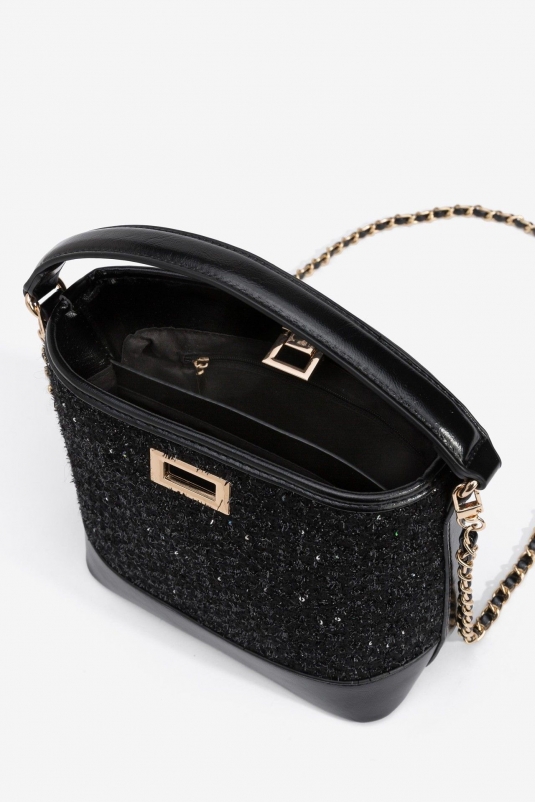 BOLSO  BOMBONERA TWEED NEGRO BRILLO