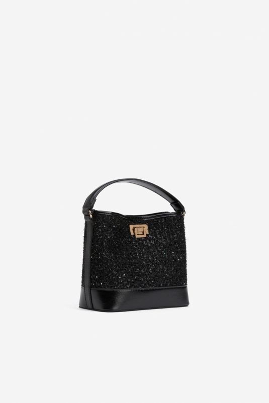 BOLSO  BOMBONERA TWEED NEGRO BRILLO