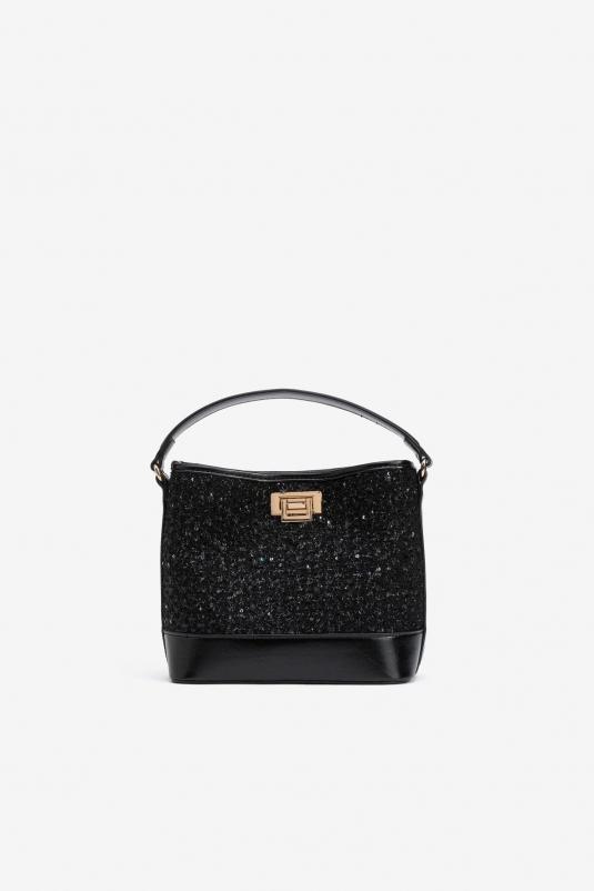 BOLSO  BOMBONERA TWEED NEGRO BRILLO